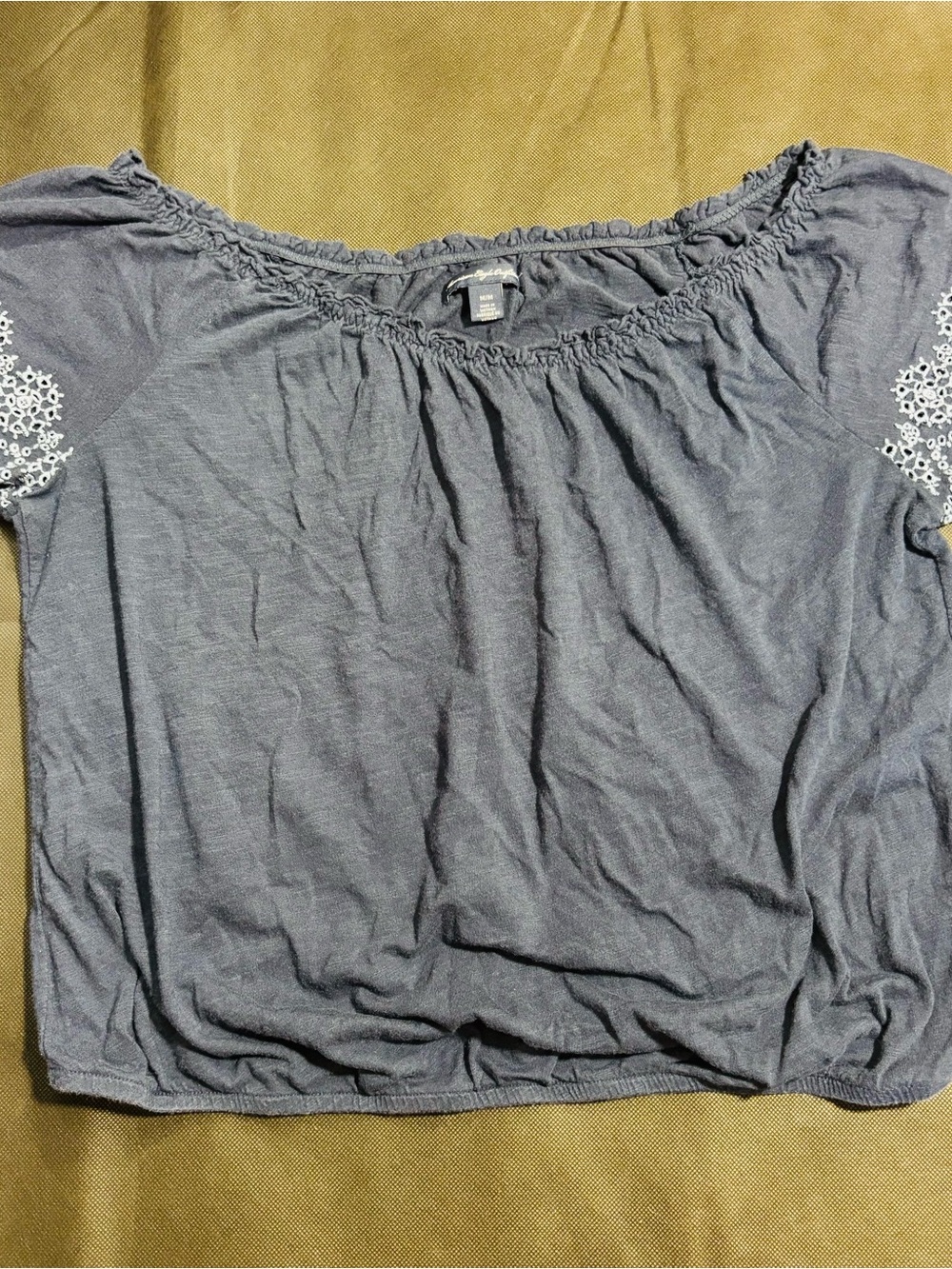 Y2K American Eagle Navy Blue Off the Shoulder Embroidered Short Sleeve  Medium